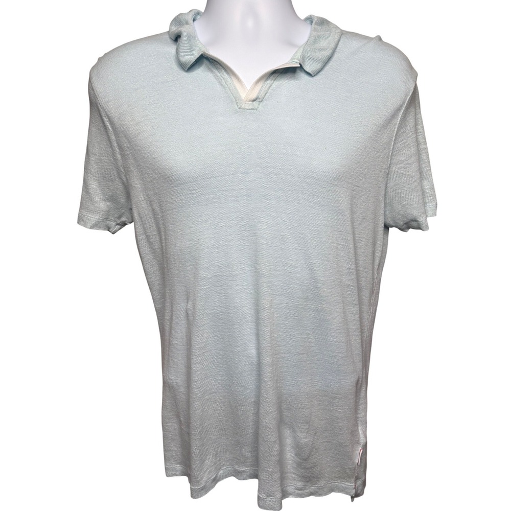 ORLEBAR BROWN Mens Light Blue Felix Linen Short Sleeve V-Neck Polo Shirt L Yacht